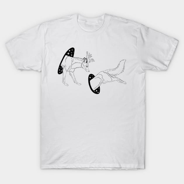 Portal Jumping Antlered Fox T-Shirt by Earthy Fauna & Flora